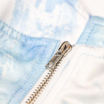 Sky Blue tie-dye corset denim dress for women