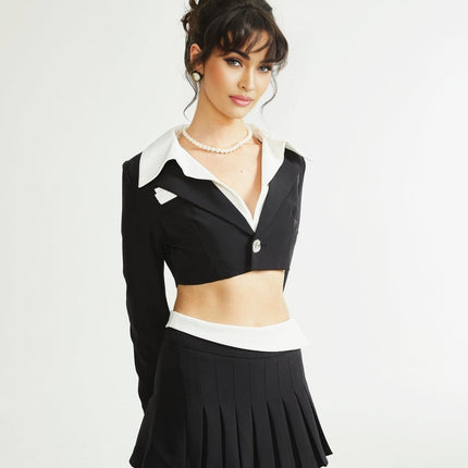 Skye Black White Skirt Jacket Pleated Skirt Set