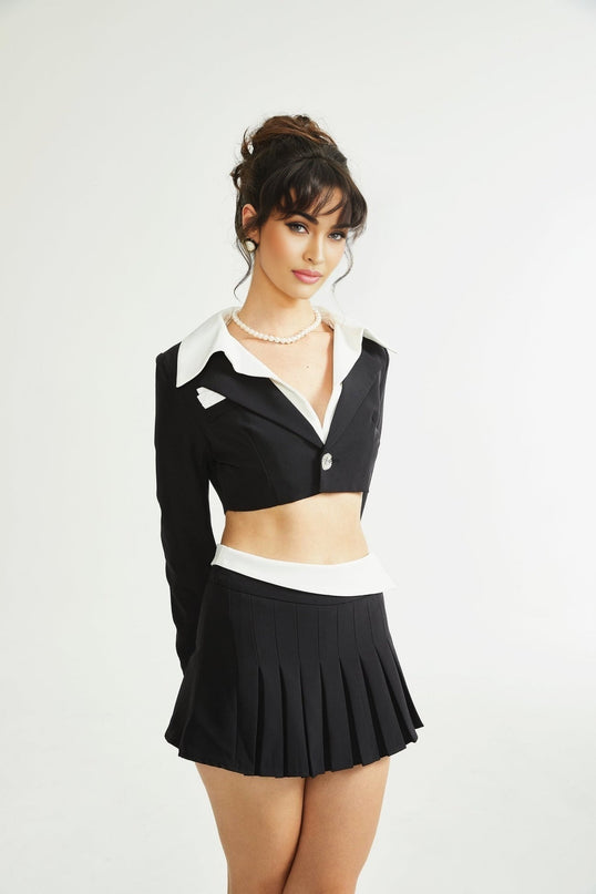 Skye Black White Skirt Jacket Pleated Skirt Set