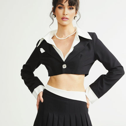 Skye Black White Skirt Jacket Pleated Skirt Set