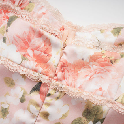 Skye Pink Floral Satin Maxi Dress with Rear Slit and Bustier Style