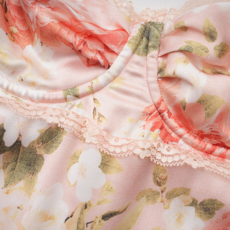 Skye Pink Floral Satin Maxi Dress with Spaghetti Straps and Rear Slit