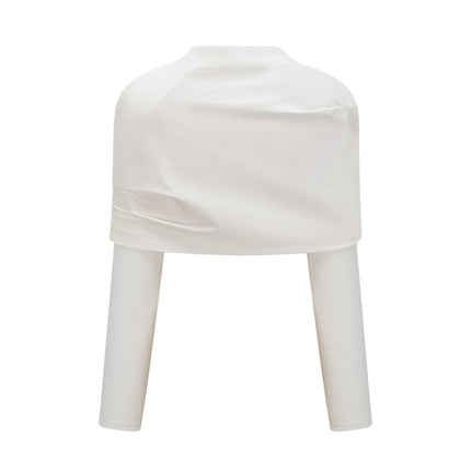 Skye White Cropped Top with Cowl Neck and Ruched Detailing