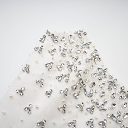 Skye White Off-Shoulder Midi Dress with Handmade Pearls and Crystals Embellishments