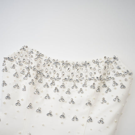 Skye White Off-Shoulder Midi Dress with Handmade Pearls and Crystals