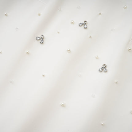 Skye White Off-Shoulder Midi Dress with Handmade Pearls and Crystals Embellishments