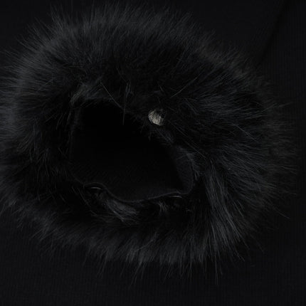 Skylar Black Off-shoulder Mini Dress with Faux-fur Collar and Cuffs in Knitted Construction
