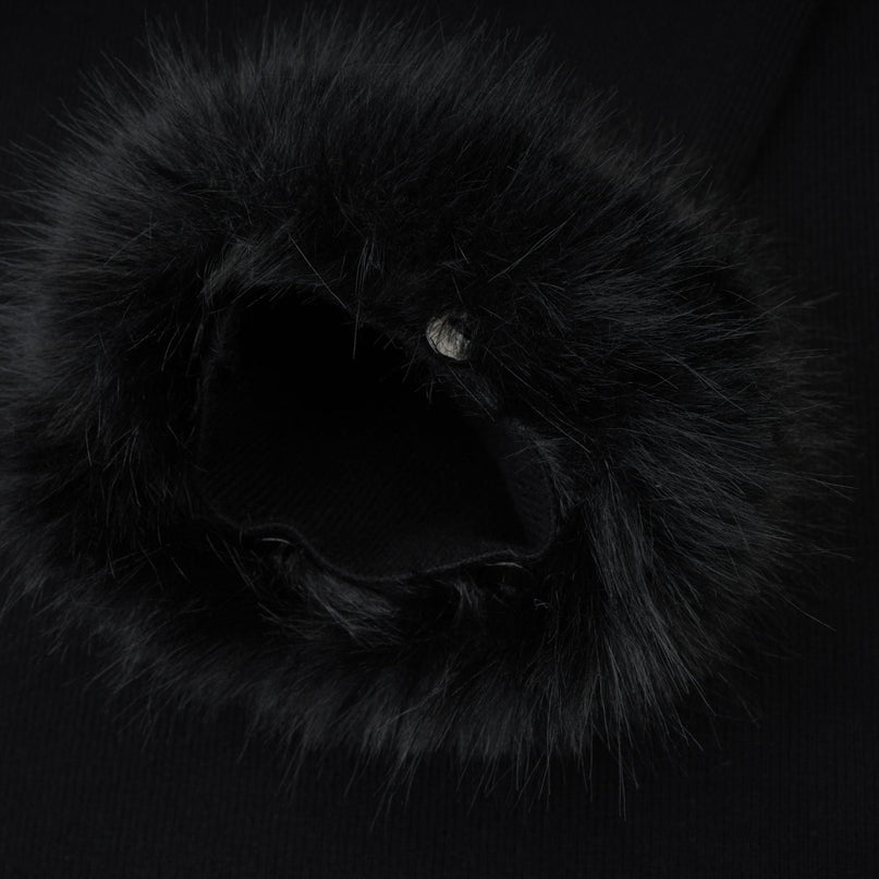 Skylar Black Off-shoulder Mini Dress with Faux-fur Collar and Cuffs in Knitted Construction