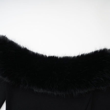 Skylar Black Off-shoulder Mini Dress with Faux-Fur Collar and Cuffs