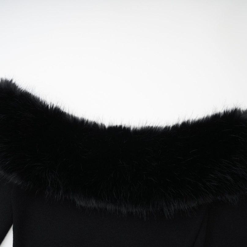 Skylar Black Off-shoulder Mini Dress with Faux-Fur Collar and Cuffs