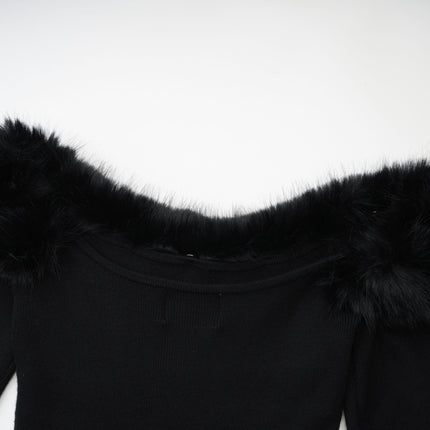 Skylar Black Off-shoulder Mini Dress with Detachable Faux-fur Collar and Cuffs