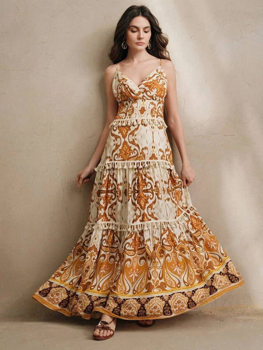 Sleeveless VNeck Backless Floral Print Dress Bohemian SpringSummer Outfits For Women