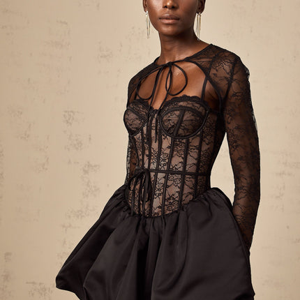 Sloan Black Floral Lace Vest and Dress Matching Set