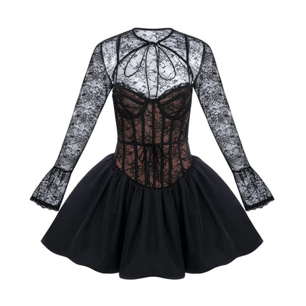 Sloan Black Floral Lace Vest Dress Set