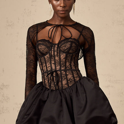Sloan Black Floral Lace Vest and Duchess Satin Dress Matching Set