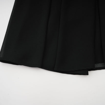 Sloan Black Pleated Midi Dress with Gold Buttons and Balloon Sleeves