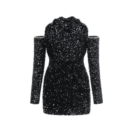 Sloan Black Sequin Crystal Off-Shoulder Mini Dress 100 Polyester