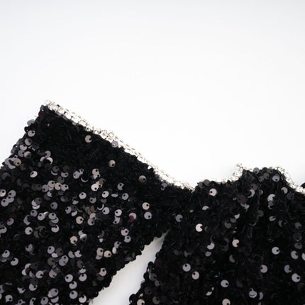 Sloan Black Sequin Crystal Off-Shoulder Mini Dress 100% Polyester