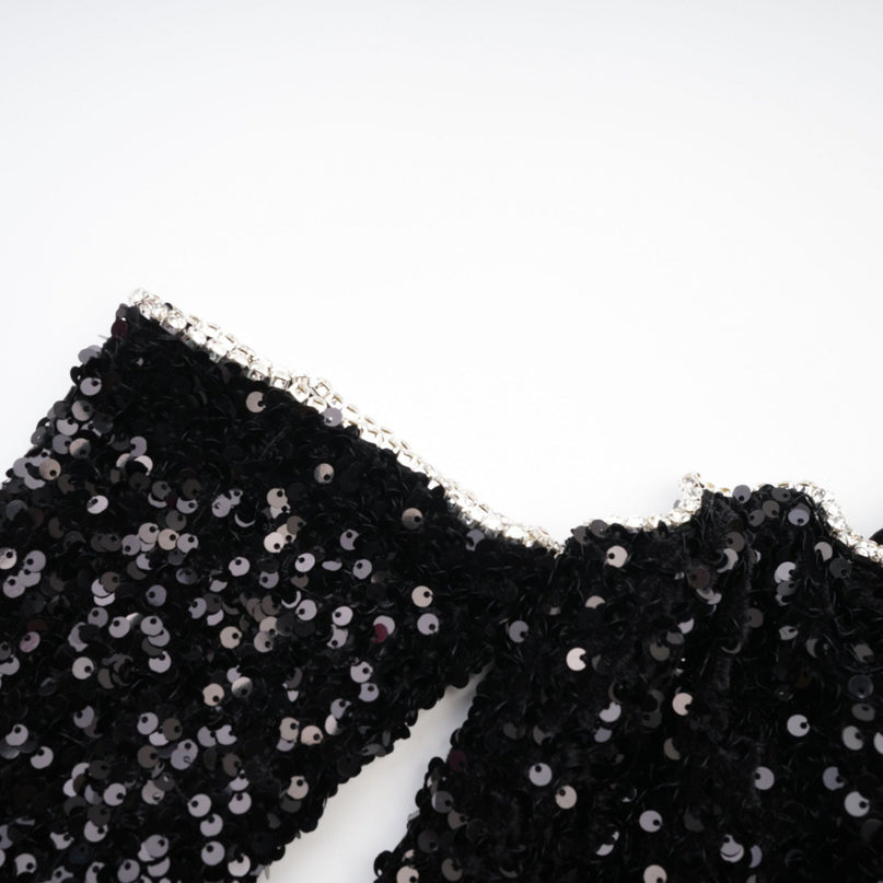Sloan Black Sequin Crystal Off-Shoulder Mini Dress 100% Polyester