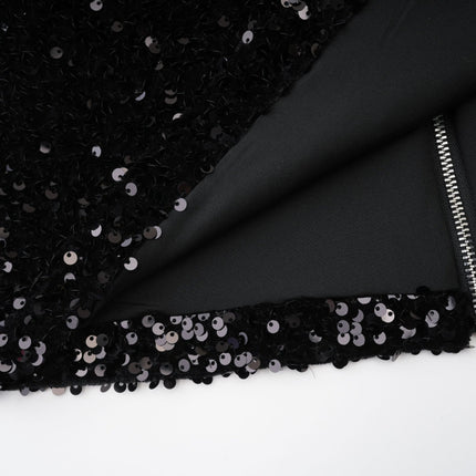 Sloan Black Sequin Crystal Off-Shoulder Mini Dress Polyester