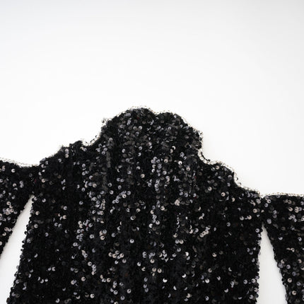 Sloan Black Sequin Crystal Off-Shoulder Mini Dress Polyester