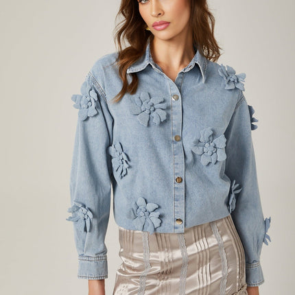 Sloan Blue Floral Applique Denim Shirt