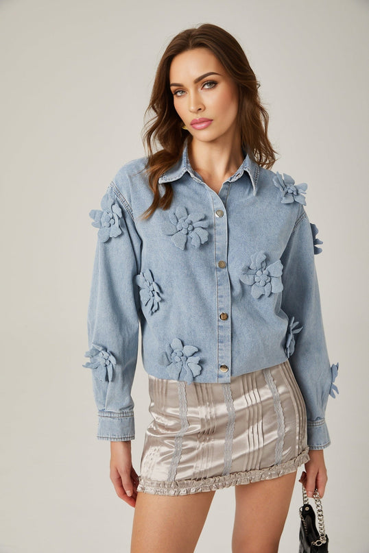 Sloan Blue Floral Applique Denim Shirt