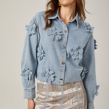 Sloan Blue Floral Applique Denim Shirt