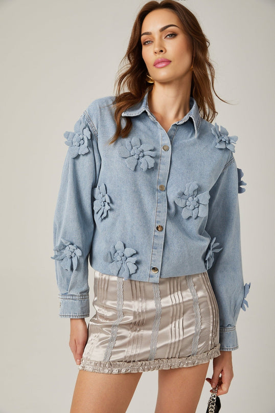 Sloan Blue Floral Applique Denim Shirt