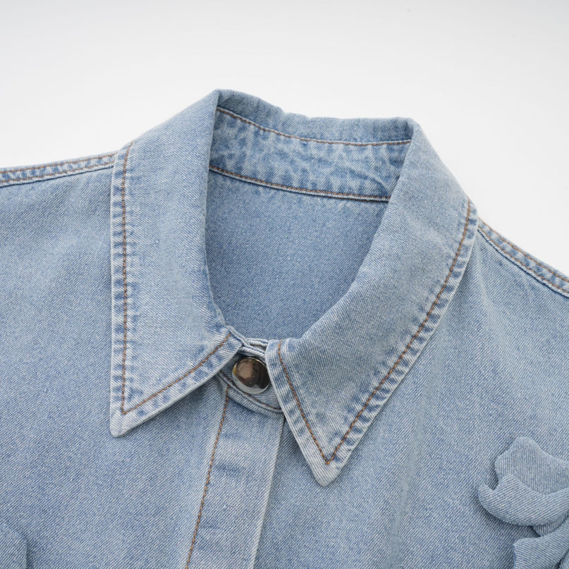 Sloan Blue Floral Applique Denim Shirt