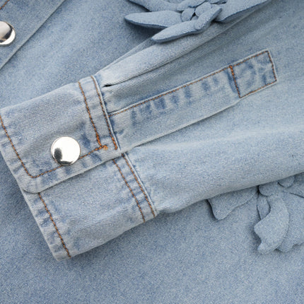 Sloan Blue Floral Applique Denim Shirt