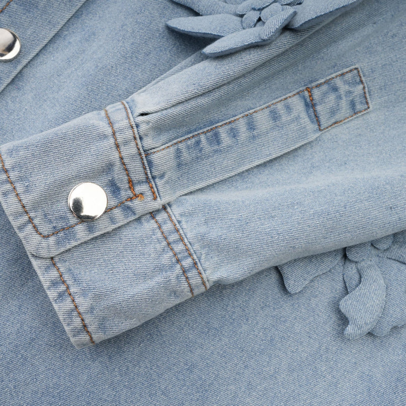 Sloan Blue Floral Applique Denim Shirt