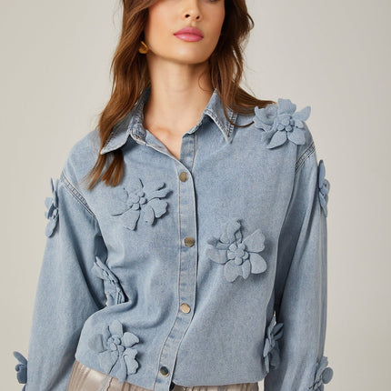 Sloan Blue Floral Applique Denim Shirt