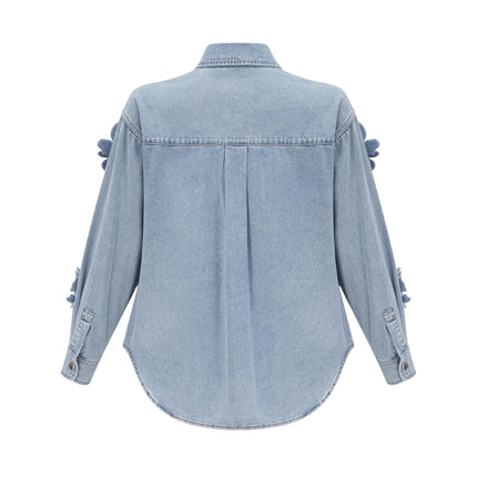 Sloan Blue Floral Applique Denim Shirt