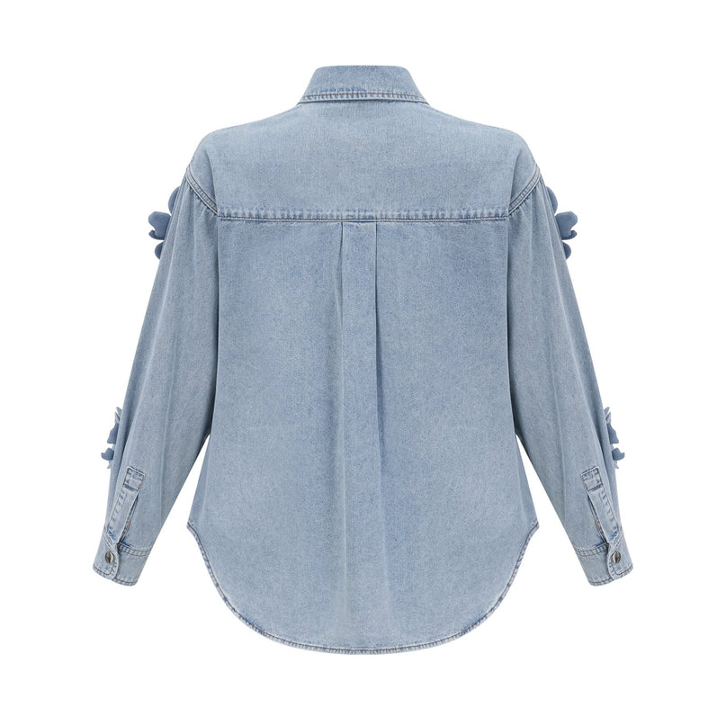 Sloan Blue Floral Applique Denim Shirt