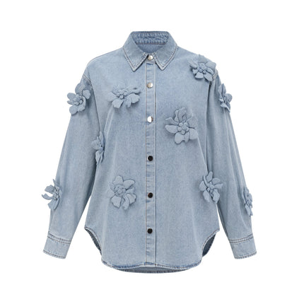 Sloan Blue Floral Applique Denim Shirt