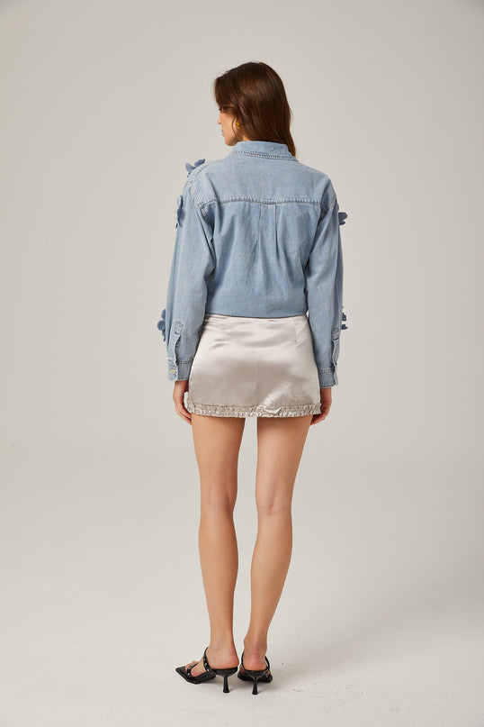 Sloan Blue Floral Applique Denim Shirt