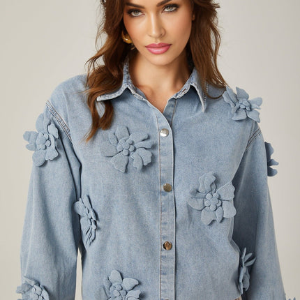 Sloan Blue Floral Applique Denim Shirt