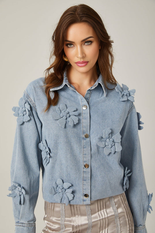 Sloan Blue Floral Applique Denim Shirt