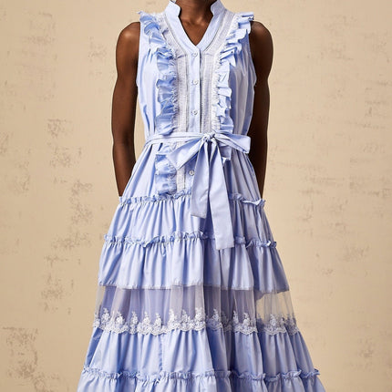 Sloan Blue Floral Lace Midi Dress