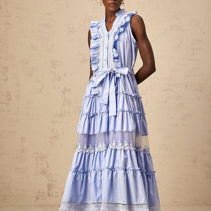 Sloan Blue Floral Lace Midi Dress