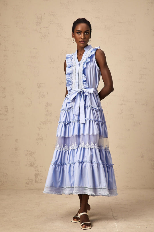 Sloan Blue Floral Lace Midi Dress