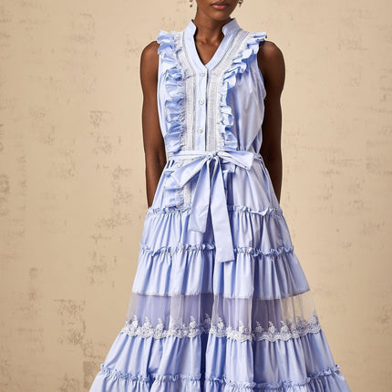 Sloan Blue Floral Lace Midi Dress