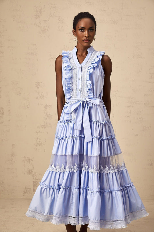 Sloan Blue Floral Lace Midi Dress