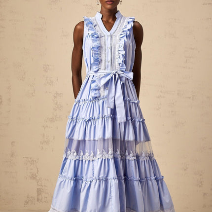 Sloan Blue Floral Lace Midi Dress