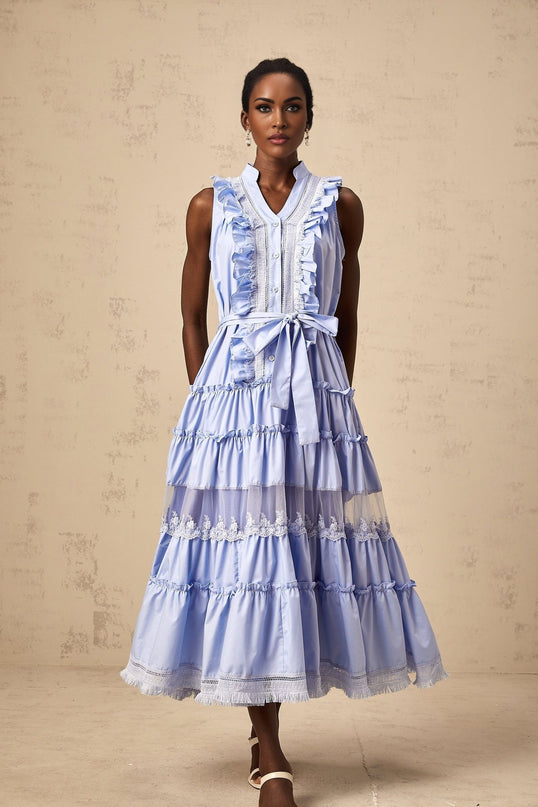 Sloan Blue Floral Lace Midi Dress