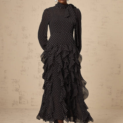 Sloan Black Polka Dot Ruffled Midi Dress