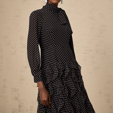 Sloan Black Polka Dot Ruffled Midi Dress Tulle