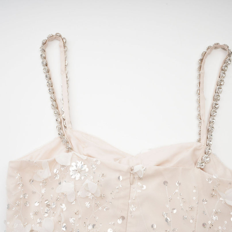 Sloan Pink Sequin Mini Dress Sleeveless Bowknot Detailing Spaghetti Straps Round Neck Rear Zip Fastening Thigh-Length Dress