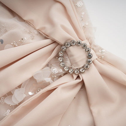Sloan Pink Sequin Mini Dress Sleeveless Bowknot Detailing Spaghetti Straps Round Neck Rear Zip Fastening Thigh-Length Dress